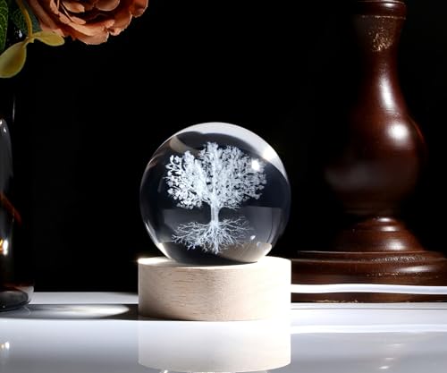 XIANNVXI Tree of Life Ornament Crystal Ball Paperweight Tree of Life Gifts Paperweight Decor Glass Ball Office Bedroom Decoration Housewarming Unusual Gifts Women - Image 4