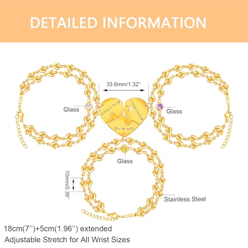 Image of 3PCS Love Heart Chain Bracelet Set for Women Graduation Gift Heart Puzzle Friendship Bracelet Personalized Name 3 Bracelets Customized Best Friends Family Love Jewelry SA4886