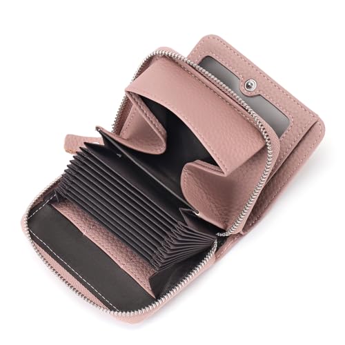 SENDEFN Geldbörse Damen aus Leder, Geldbeutel mit Viele Fächer, Portemonnaie Damen klein, RFID-Schutz Kartenhalter mit Reißverschluss und viele Fächer, Geldbeutel