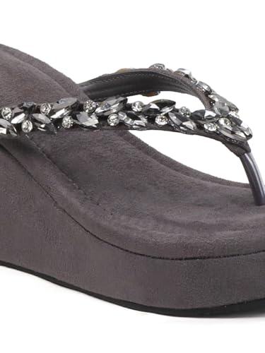 Image of TRYME Crystal Embellished Strap Slip on Wedges Heel Sandals For Women's