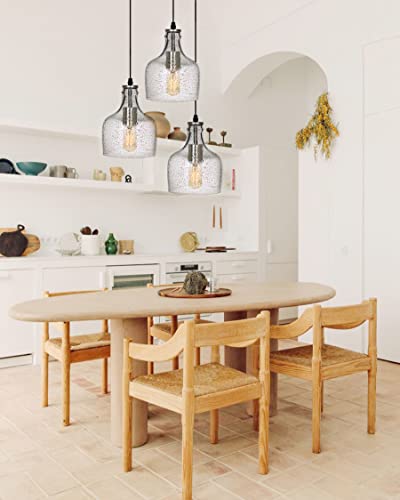 Casamotion Pendant Lighting Kitchen Island Hand Blown Marble Clear Glass Cluster Modern Farmhouse Light Fixtures Over Dining Room Table Bottle Shape 8.2 Inch H 3 Pack thumb #2