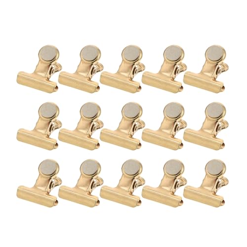 Angoily 15 Clips Magnéticos de Oficina Dorados, Tamaño Mediano, Diseño Negro Liso, Clips para Refrigerador y Pizarra Blanca, Ideales para Fotos, Notas y Mensajes en Superficies Metálicas,