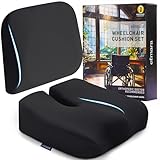 Elmara Wheelchair Seat Cushion Set – The Ultimate Comfort Solution – Thick Wheelchair Cushions Relieve Back & Sciatica Pain – Wheel Chair Cushions for Seniors, Wheelchair Pad (Black)