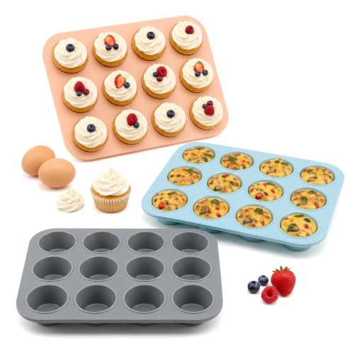 3‑Pack 12‑Cup Silicone Muffin Pan, Non‑Stick Cupcake Baking Mold
