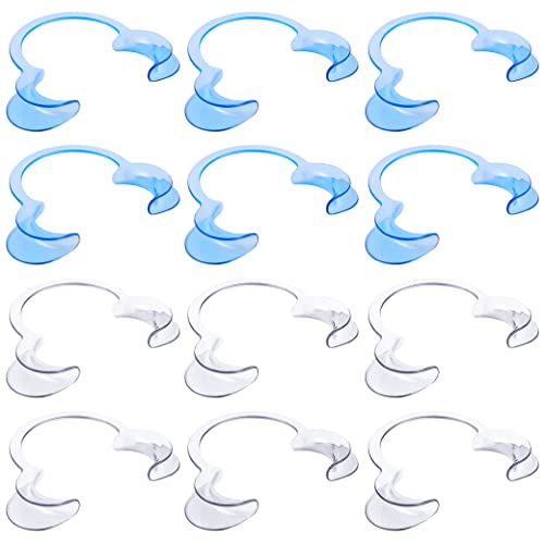 12 Pièces Ecarteur Bouche, C-forme Ouvre Ecarteur Dentaire pour Inspection Orale et Blanchiment Dents, Mâche-Mots pour Jeux de Société Famille(Transparent, Bleu)