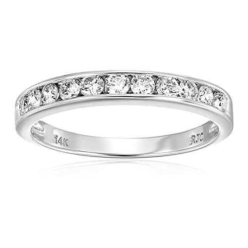 1/2 carat (ctw) Diamond Wedding Anniversary Band for Women, Half Eternity Round Diamond Engagement Ring 14K White Gold Channel Set 0.50 cttw, Size 4.5-10