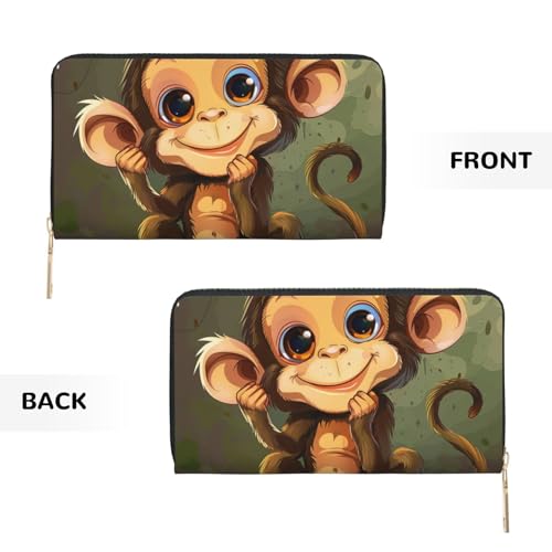 Cute Monkey Printed Long Wallet for Women Men - PU Leather Wallets Card Holder with Zip Coin Pocket2