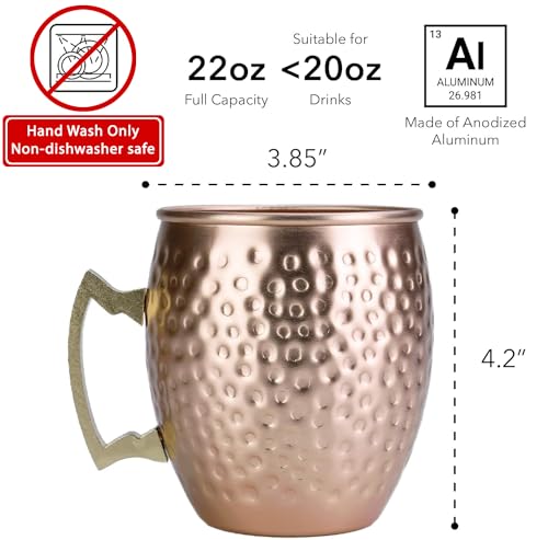 Arora Metal Moscow Mule Copper Color Tumbler, Aluminum 22oz Cup, Set of 4 — view 2