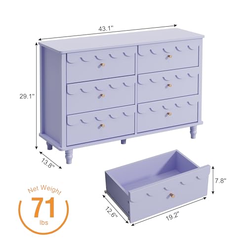 Image of Anbuy Nursery Chests and Dresser for Kids Bedroom Wood 6 Drawer Dresser, Dressers & Chests of Drawers with Metal Handles for Bedroom, Nursery, Hallway(Purple)