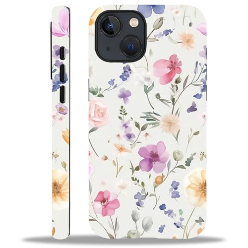 Coque iPhone 13 14 fleurs colorées solide contre chutes et rayures