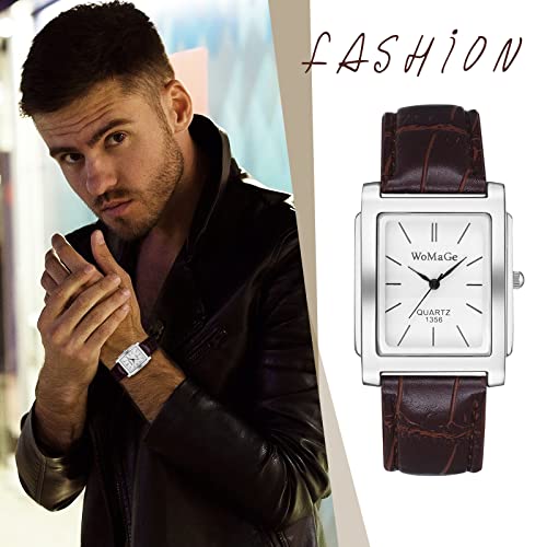 Avaner Orologio Quadrato Da Uomo, Orologio Con Polsino In Pelle Vintage, Orologio Da Polso Analogico Al Quarzo Con Numeri Romani, Orologio Retrò Classico Con Cinturino In Pelle - 5