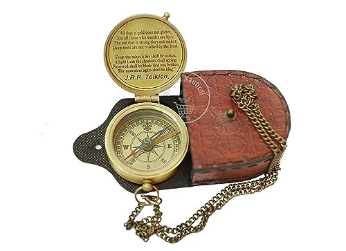 Samara Nautical Not All Those Who Wander are Lost Brass Gift Engraved Compass with Leather case - Image 2