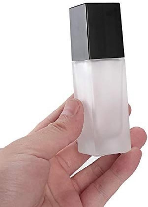 2 Pack 15ml/0.5oz Empty Frosted Glass Foundation Bottle with Black Plastic Pump Head Cosmetic Packaging for Makeup, Lotion, Oil, and More