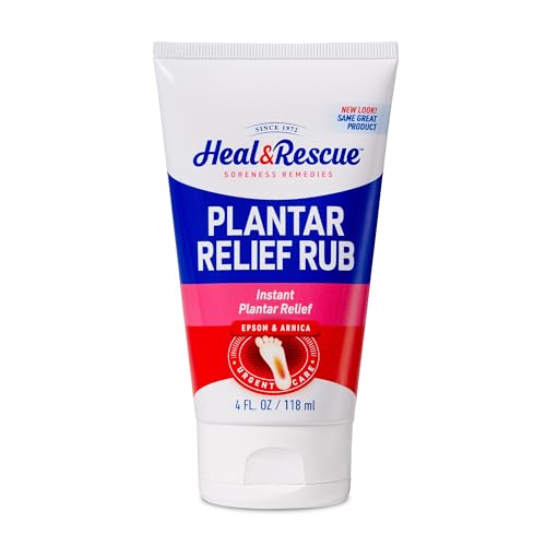 Heal&Rescue Plantar Fasciitis Relief Rub 4 fl oz Epsom Salt & Arnica Extract Gel for Sore Heels Arch Pain & Foot Fatigue Recovery