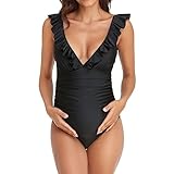 SJTJSPX BADEANZUG SCHWANGERSCHAFTS BADEANZÜGE EINTEILIGER BADEMODE V AUSSCHNITT UMSTANDSBIKINI DAMEN SWIMSUIT SCHWANGERE MONOKINI VERSTELLBAR UMSTANDSBADEMODE FÜR STRAND POOL DUSCHE UMSTANDSKLEIDUNG