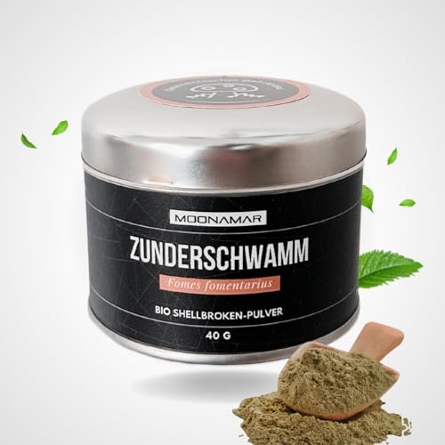 Zunderschwamm Pulver BIO & SHELLBROOKEN von MOONAMAR - 40g - Fomes fomentarius Apothekerschwamm Ötzi-Pilz Pulver ultrafein vermahlen - aus österr. Bio Landwirtschaft (AT-BIO-302)