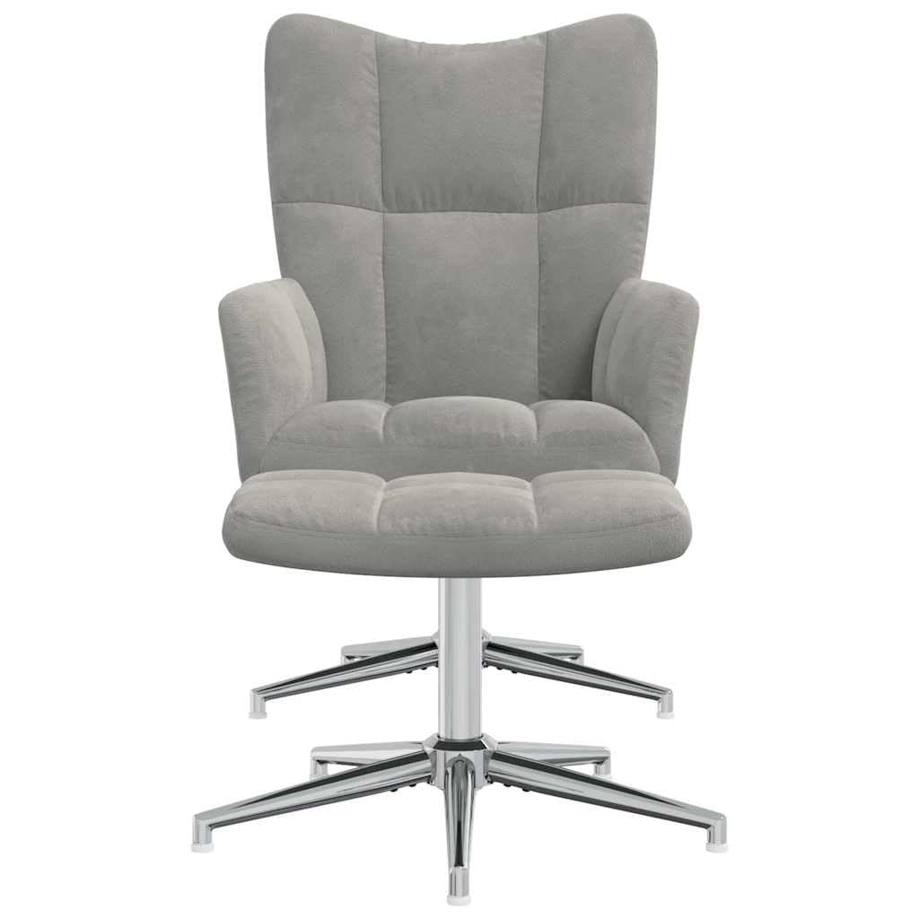 Sillón de relajación con taburete, terciopelo, gris claro, 62 x 68 x 98 cm, diseño cuadrado moderno, giratorio de 360°, cómodo sillón de lectura para salón, dormitorio, oficina