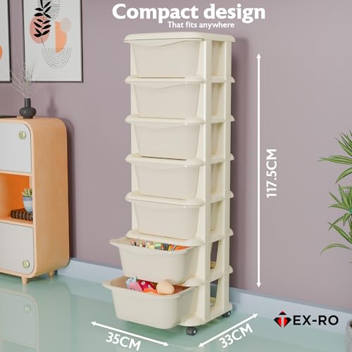 Image of TEX-RO Modular Drawer Storage Organizer | Plastic Chest of Drawers for Kitchen Storage Cabinet | Multi-Layer Storage Drawer Cabinet & Drawers Organisers for Home, Office, Kids (Cream, 7 Layer)