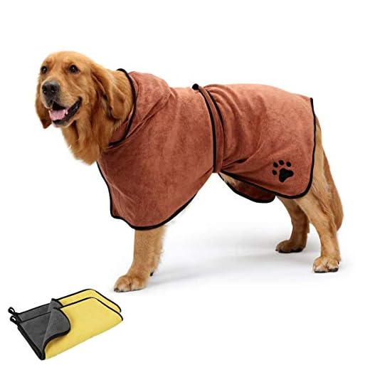 DBAILY Absorberande hundar badrock med justerbar remhuva snabbtorkande mikrofiber + 2 st hundtorkhandduk för husdjur hundar och katter badrock för torkning (S, brun)