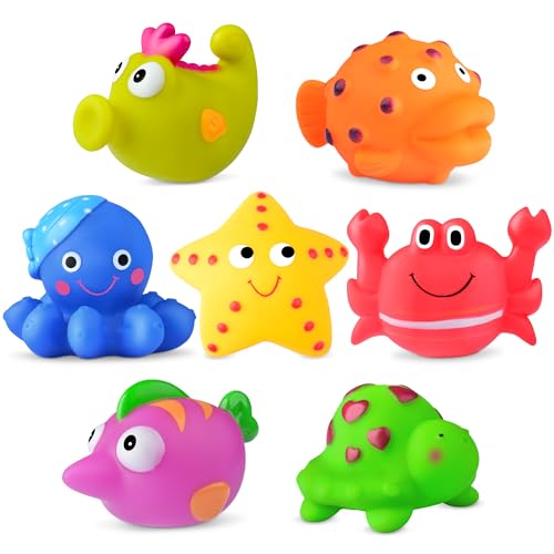 Image of ZGLYMUS Mold Free Baby Bath Toys for Kids Ages 1-3,No Hole Sea Animal Bathtub Toys for Infants 6 - 12- 18 Months,Soft Shower Toys Bath Water Toys for Toddlers 1-3 Boys Girls (7 Pcs with Storage Bag)