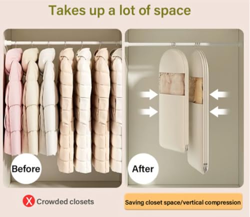 2025 Space Saving Hanging Garment Bag with Self Compression Zipper, Space Saver Closet Organizers, Space Saving Hanging Protector, Dust Cover Clothes Bags for Down Coat (Beige,Large)4