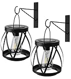 Solar Hanging Lantern Outdoor Waterproof, 2 Pack Cordless Solar Wall Lights with Hooks, No Wiring Wall Sconce for Patio, Porch, Balcony, Garden, Entrance Door, Camping Decor.