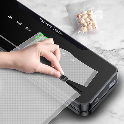 Máquina selladora al vacío de precisión con 100 bolsillos selladores al vacío con cortador, sellador de alimentos en modo húmedo y seco, funcionamiento inteligente con un solo toque, pantalla digital