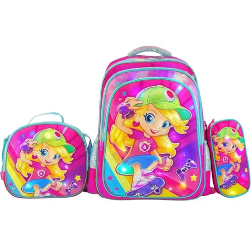 Mochila Infantil Masculina Feminina Escolar Juvenil Reforçada crianças menino e menina luz de LED (MENINA SKATE)