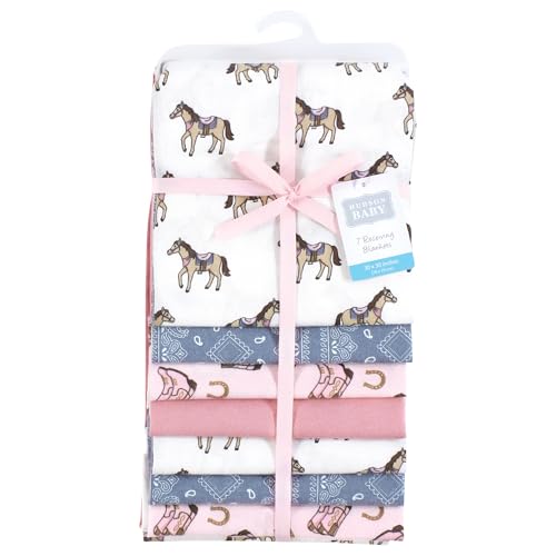 Image of Hudson Baby Unisex Baby Cotton Poly Flannel Receiving Blankets Bundle, Cowgirl, One Size
