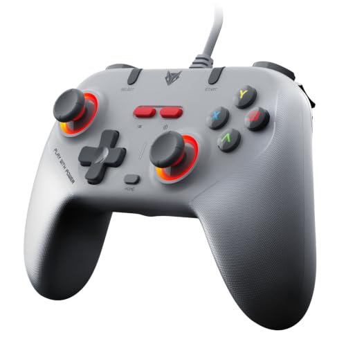Image of EvoFox Elite S Gaming Controller for PC, 1000Hz Polling Rate, Hall Effect Joysticks, Programmable Macro Buttons, Sniper Mode, Turbo & Auto Turbo Mode, Dual Vibration, RGB Lighting, 1.8m Cable, Grey