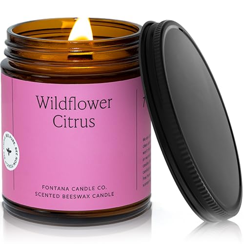 Fontana Candle Co Wood Wick Beeswax Jar Candle Wildflower Citrus Made Safe with Coconut Oil & Pure Essential Oils 35+ Hrs Clean Burn Long Lasting and Non-Toxic Candles for Home & Room Decor