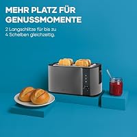 Severin Automatik-Langschlitztoaster, Toaster mit Brötchenaufsatz, hochwertiger Edelstahl Toaster mit großen Röstkammern und 1400 W Leistung, Auftau-Funktion, dark inox/schwarz, AT 9341 – Ansicht 3