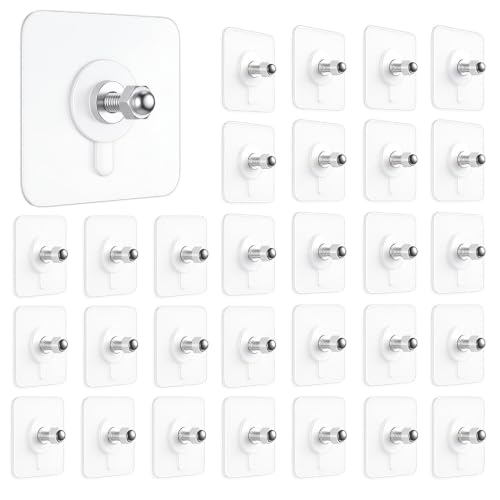 Image of Eightiz 30 Pack Heavy Duty Self-Adhesive Screw Hooks as Strong Wall Hanging Solutions Without Drilling for Kitchen and Bathroom Accessories (Screw Hook Hanger, Trasparent)