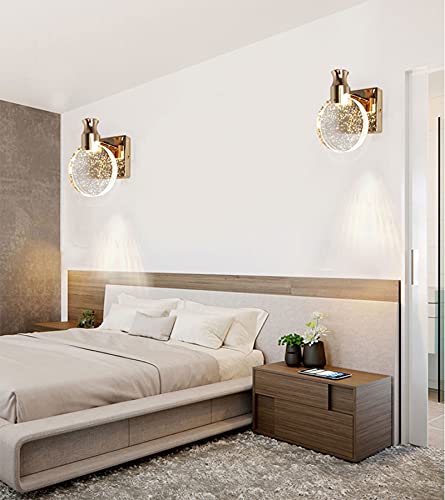 Image of Aomesinc Crystal Wall Sconce Nordic Style LED Wall Lamps Simple Creative Lights for Living Room Bedroom Bedside Dresser Bathroom Corridor(A,Golden,Small)