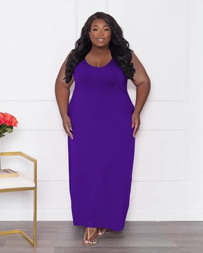 Image of TOPSRANI Womens Plus Size Maxi Dresses for Women Oversize Casual Short Sleeve V Neck Loose Plain Solid Trendy Summer Dress