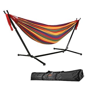 Goutime Hamac Double de 2,6 m avec Support, capacité de 250 kg, hamac 2 Personnes,Comprend Un Sac de Transport Portable Parfait pour la terrasse intérieure, la terrasse, la Cour, Le Balcon (Rouge)
