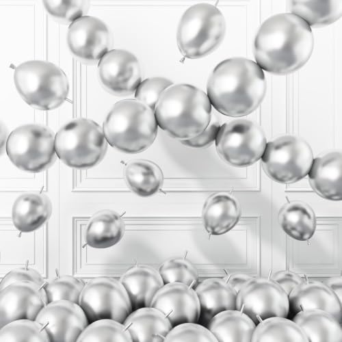 Image of Silver Link Balloons,60Pcs 6Inch Metallic Silver Latex Linking Balloons for Birthday Baby Shower Wedding Anniversary Party Decorations