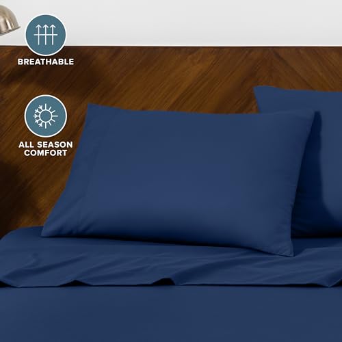 Image of Bare Home Microfiber Pillow Cases - King 20x36 - Cooling Pillowcases - Double Brushed - Easy Care - Envelope Closure (King Pillowcase Set of 2, Dark Blue)