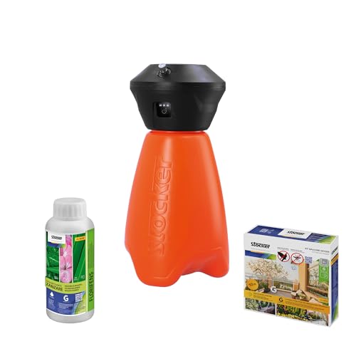 stocker - kit nebulizzatore giardino elettrico geyser compact - geyser mini 2 l con batteria li-ion + disabituanate florifens + kit balcone anti-zanzare estendibile fino a 10 m