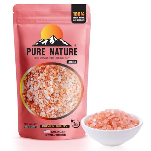 PURE NATURE Himalayan Pink Salt Coarse Grain 2 lb Natural Pink Himalayan Rock Salt for Grinder, Cooking, and Seasoning, Coarse Pink Salt Crystals from Pakistan, Non-GMO