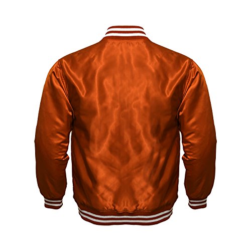 Mens Varsity Jacket Satin Polyester Retro Zip Casual Jackets (Orange, Small) - Image 2