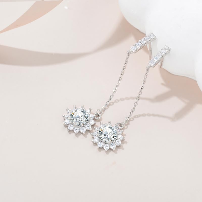 S925 Sterling Silver 1 Carat Diamond Dangle Earrings for Women, Drop Earrings Round Cut Star, Ideal Anniversary for Her - Image 3