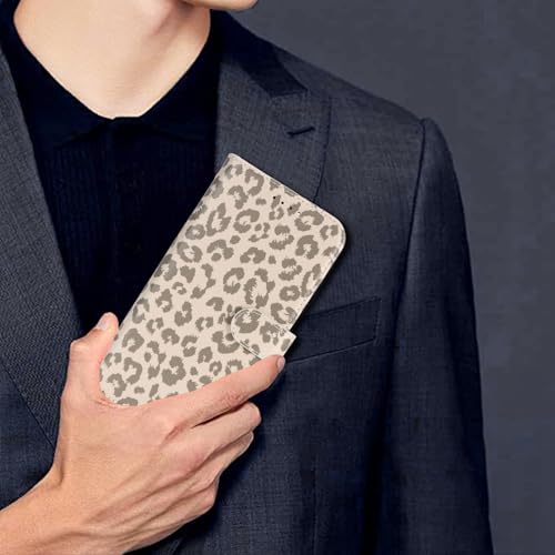 Image of for iPhone 14 Pro Max Case Wallet with Card Holder,for iPhone 14 Pro Max Wallet Case for Women Men,PU Leather Shockproof Magnetic Buckle Stand Flip Phone Case-Beige Leopard