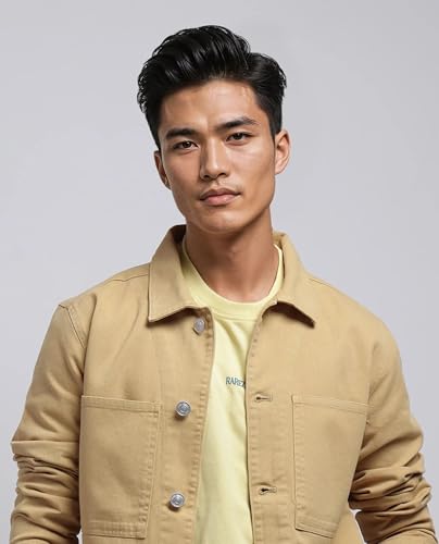 Image of Rare Rabbit Men's Brond Beige Cotton Plain Regular Fit Full Sleeve Spread Collar Jacket