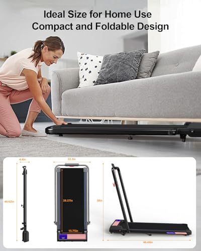 Image of 2.25HP Walking Mat Treadmill,2-in-1 Foldable Under Desk Treadmill with Handle Bar 16 inches Wide Running Belt,LED Touch Screen,Remote Control for Home /Office Use
