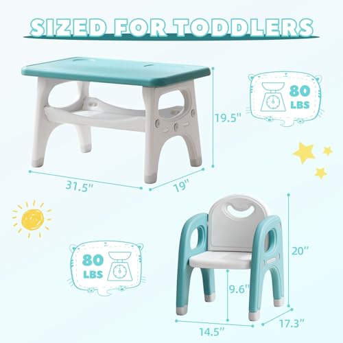 Image of GITAWUSA Montessori Weaning Table and 2 Chairs Set, Large Built-in Storage, Toddlers Table and Chairs Set, Kids Activity Table for Drawing Dining Playing, CPSC & ASTM Approved, Green