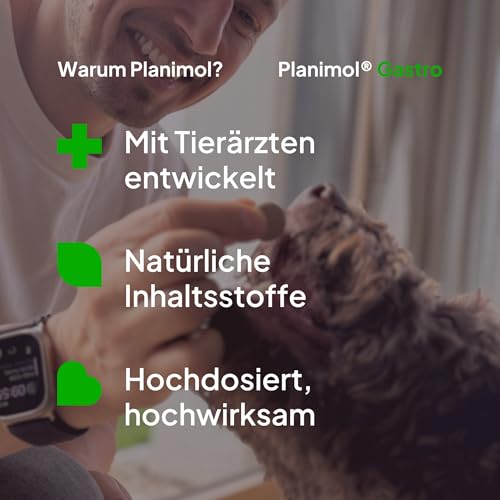 Planimol Gastro — Magentabletten für Hunde — 100% natürlich — unterstützt bei empfindlichem Magen, Sodbrennen, Erbrechen & Grasfressen — unterstützt Magenschleimhaut & Säurebalance — 90 Tabletten