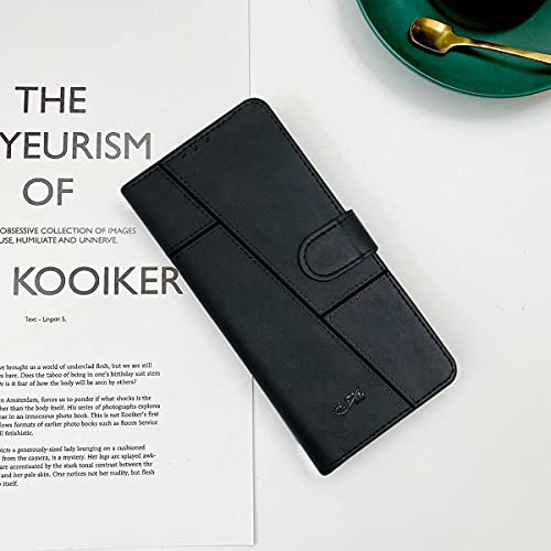 Image of Jkobi Flip Cover Case for Vivo iQOO Z6 Pro (Stitched Leather Finish | Magnetic Closure | Inner TPU | Foldable Stand | Wallet Card Slots | Black)