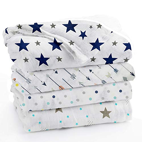 Image of muslin towel for new born baby Pure Cotton Muslin Baby Swaddle Blanket, Wrap Cloth Cotton Swaddle for Newborn Baby Cotton Swaddle Blanket-Pack of 4 with Size 120X100 CM - Little Sunshine