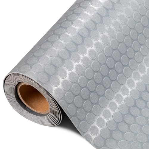 TUFFIOM 7.5x17 FT Garage Floor Mat, Coin Plate Sheet PVC Roll for Under Car Parking Protect, RV Trailer Flooring, Water/Stain Resistant Floor Runner